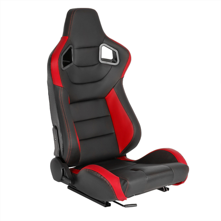 SPEC-D TUNING Racing Seat - Black With Red  Pvc - Right Side RS-2855R